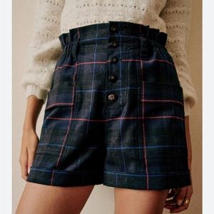 Sezane Plaid Shorts in Navy and Red